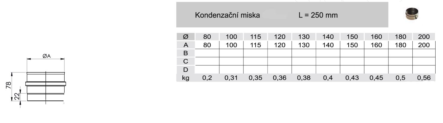kondenzátní miska bez odtoku - DN 200mm