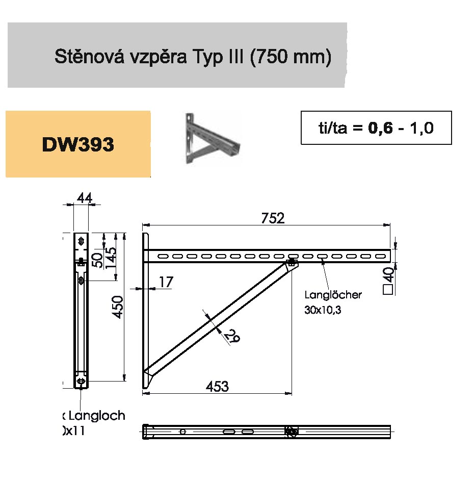 DW stěnová vzpěra k základové desce L=750mm