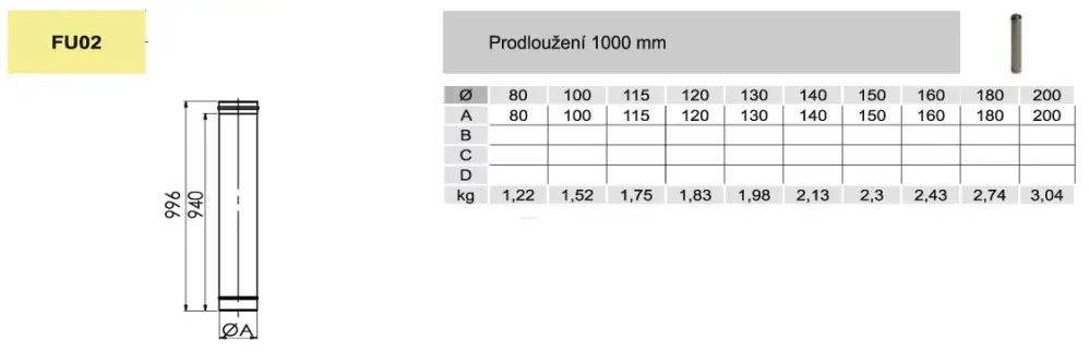 komínový díl - trubka 1m - DN 120mm (síla plechu 0,6mm)
