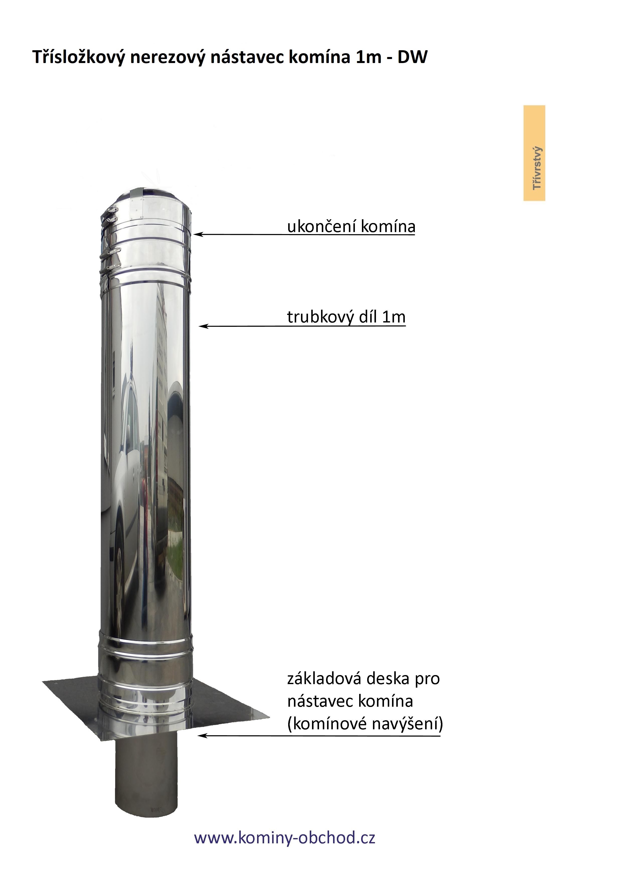 nerezový komínový nástavec 1m bez stříšky - DN 180mm